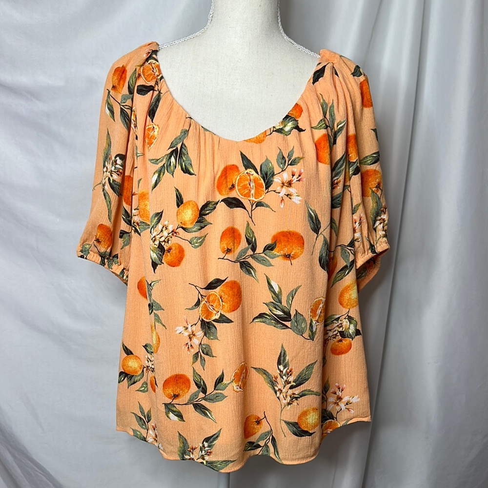 LOFT Orange Print Flutter Sleeve Blouse Flowy Relaxed Style